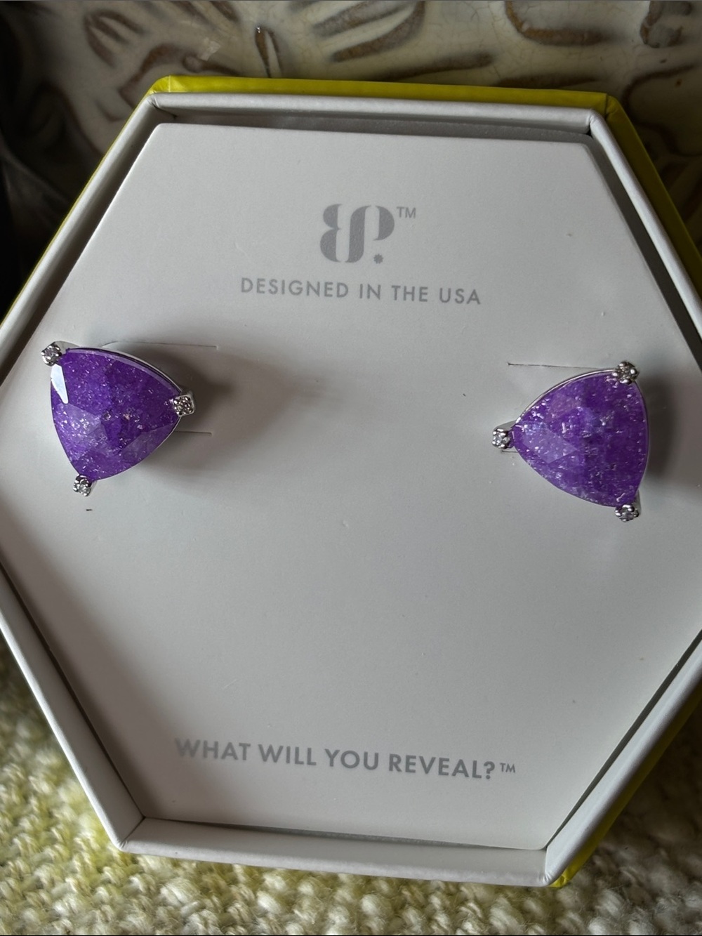 Triangular Purple Druzy Stud Earrings — Designed in the USA